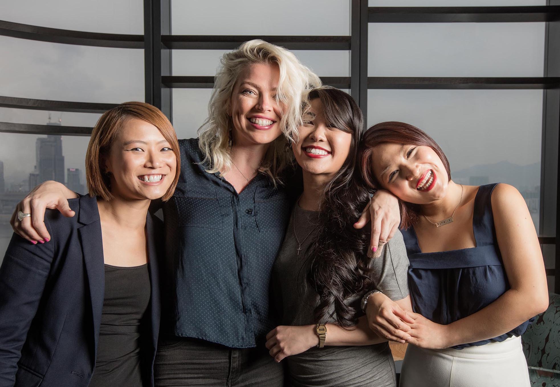 Lady HK bartenders from left to right are Dorothy, Beckaly, Amanda and Cherry.